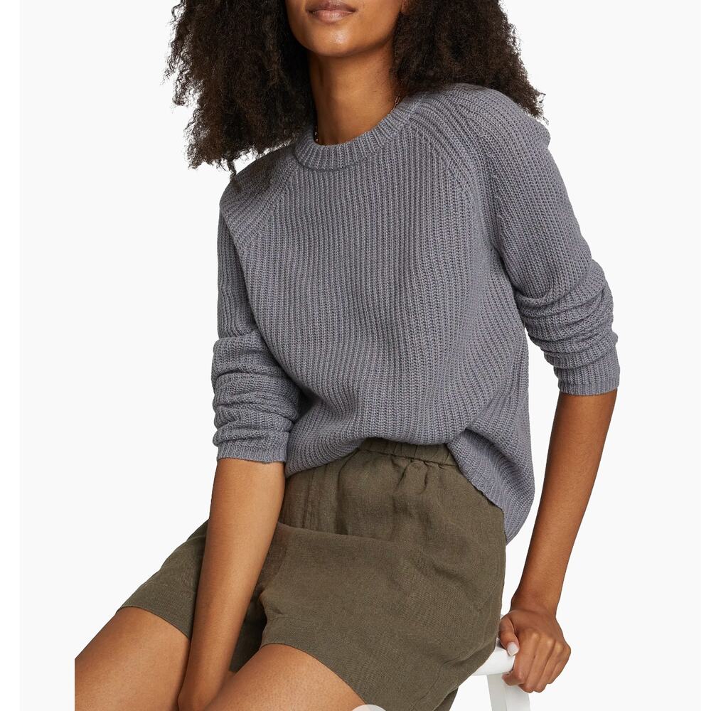 Jenni Kayne S Iconic 100% CASHMERE Fisherman Sweater $425 NWT Dusty Blue Gray